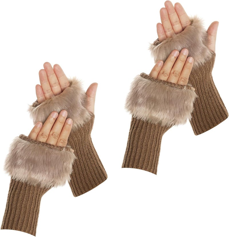 cnomg Winter Faux Fur Fingerless Gloves Faux Fur Half Finger Warmers Fingerless Gloves for Women Girls Working Writing - Image 1